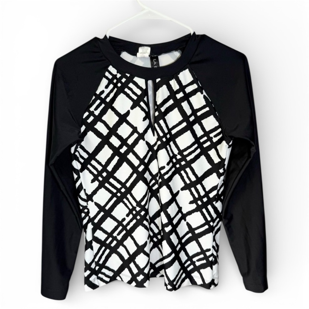 LA Blanca Rash Guard Shirt Long Sleeve Swim Top Size Small Black White Swim